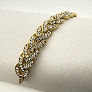 Nolan Miller Bracelet Gold Tone Link Rhinestone Crystal Basket Weave Signed QVC